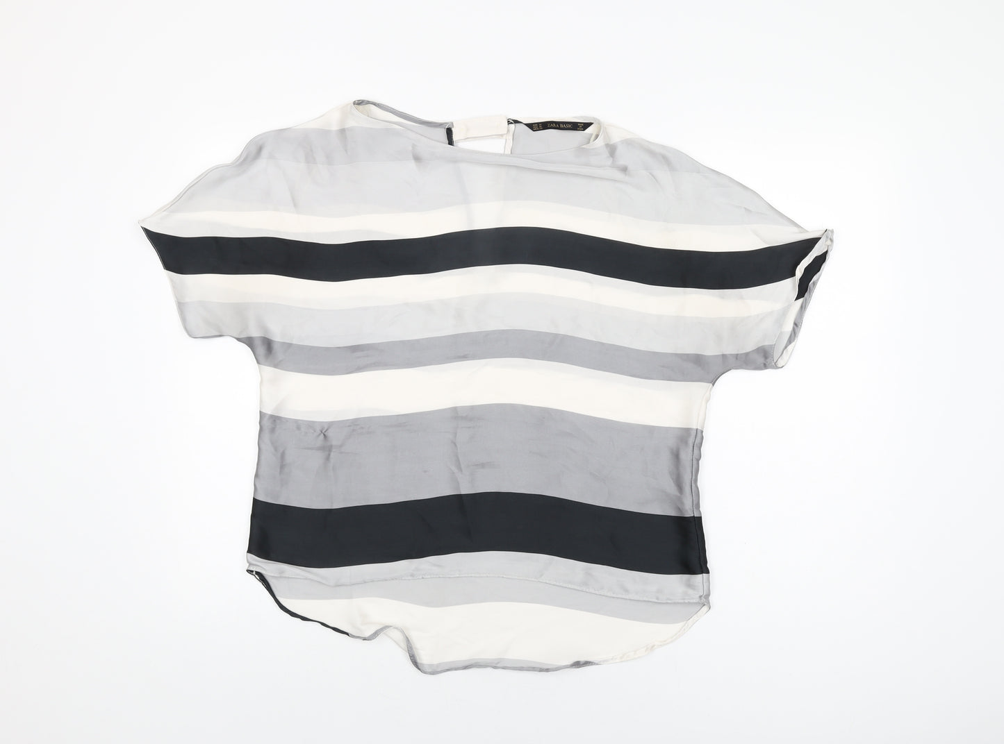 Zara Womens Grey Striped Polyester Basic Blouse Size M Round Neck