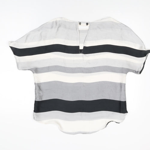 Zara Womens Grey Striped Polyester Basic Blouse Size M Round Neck