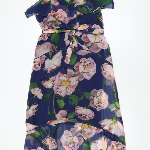 NEXT Womens Blue Floral Polyester A-Line Size 12 Square Neck Tie