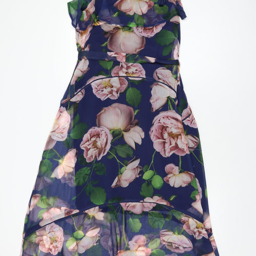 NEXT Womens Blue Floral Polyester A-Line Size 12 Square Neck Tie