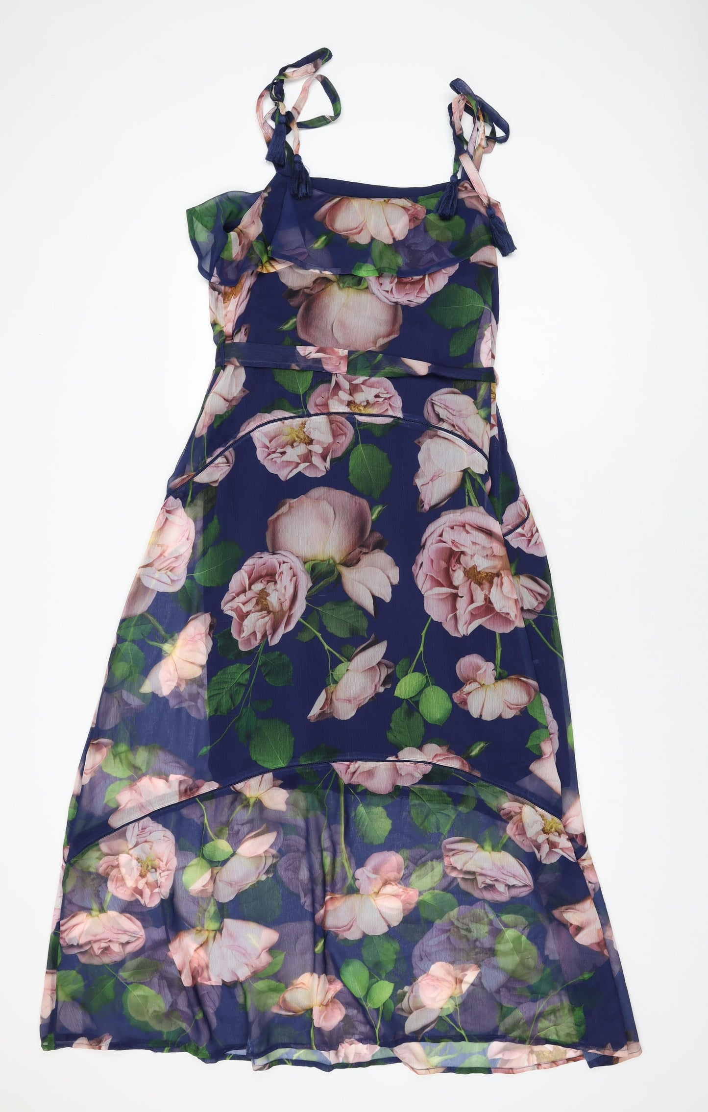 NEXT Womens Blue Floral Polyester A-Line Size 12 Square Neck Tie