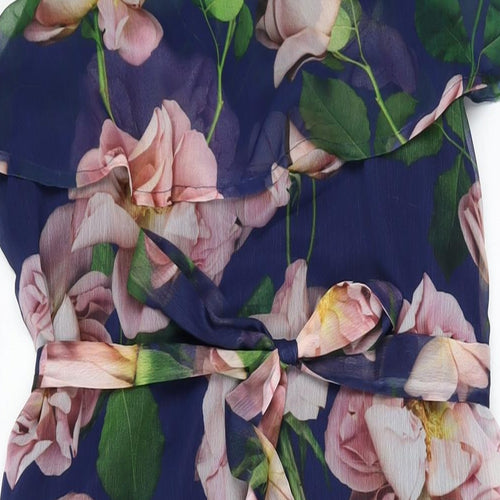 NEXT Womens Blue Floral Polyester A-Line Size 12 Square Neck Tie