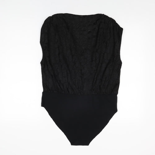 H&M Womens Black Geometric Polyester Bodysuit One-Piece Size L Snap