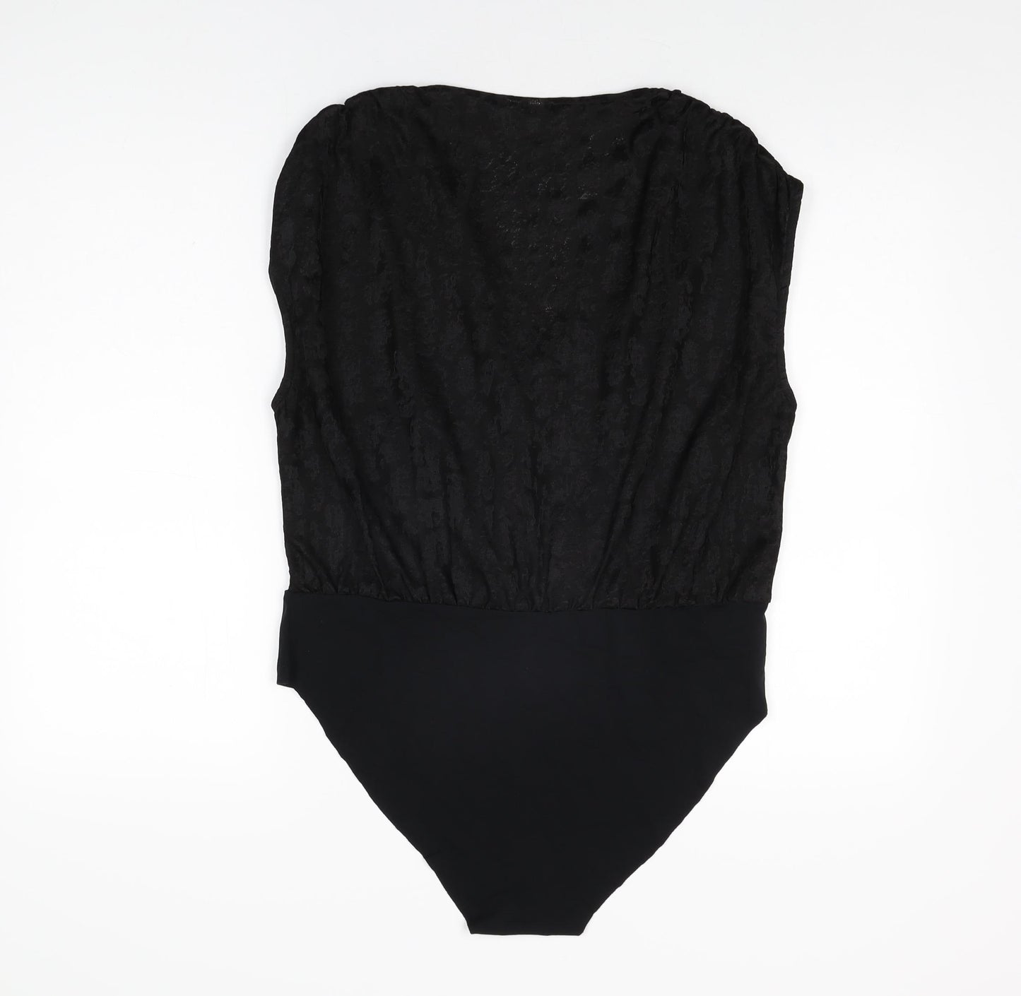 H&M Womens Black Geometric Polyester Bodysuit One-Piece Size L Snap