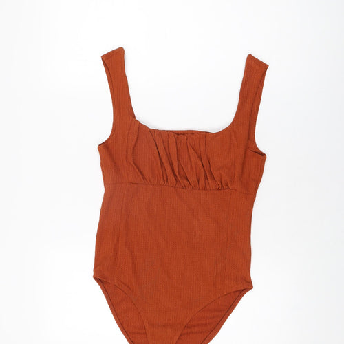 New Look Womens Orange Polyester Bodysuit One-Piece Size 12 Snap