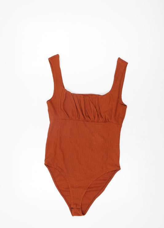 New Look Womens Orange Polyester Bodysuit One-Piece Size 12 Snap