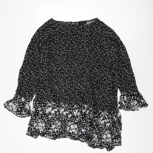 New Look Womens Black Floral Viscose Basic T-Shirt Size 26 Round Neck