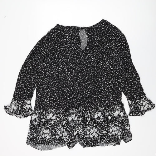 New Look Womens Black Floral Viscose Basic T-Shirt Size 26 Round Neck