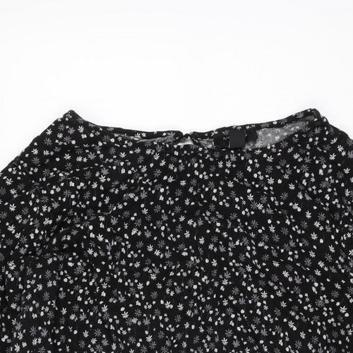 New Look Womens Black Floral Viscose Basic T-Shirt Size 26 Round Neck