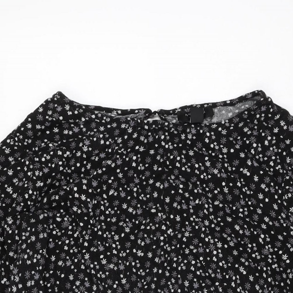 New Look Womens Black Floral Viscose Basic T-Shirt Size 26 Round Neck