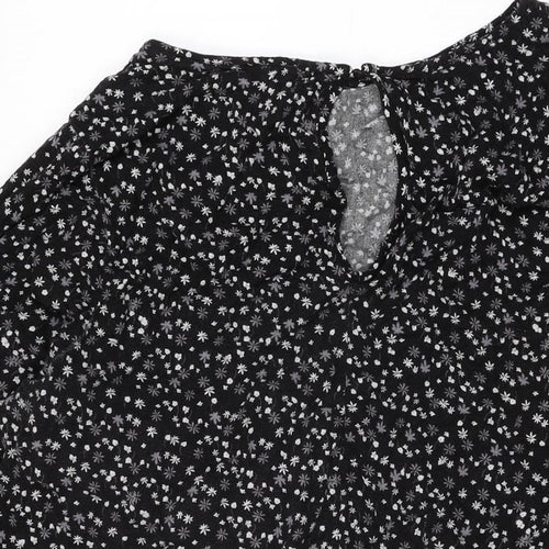 New Look Womens Black Floral Viscose Basic T-Shirt Size 26 Round Neck