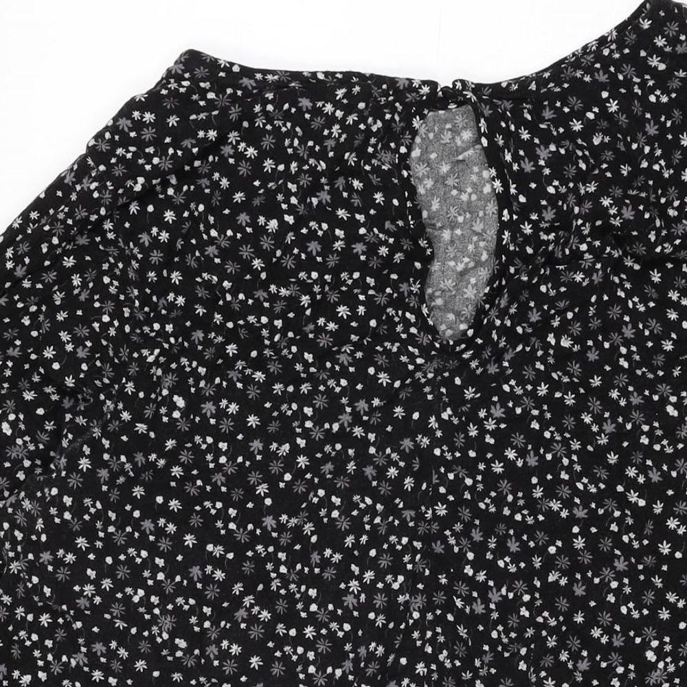 New Look Womens Black Floral Viscose Basic T-Shirt Size 26 Round Neck
