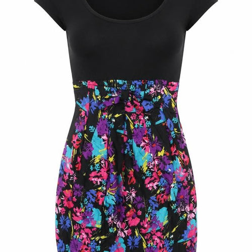 Miss Selfridge Womens Black Floral Viscose Mini Size 4 Scoop Neck Zip