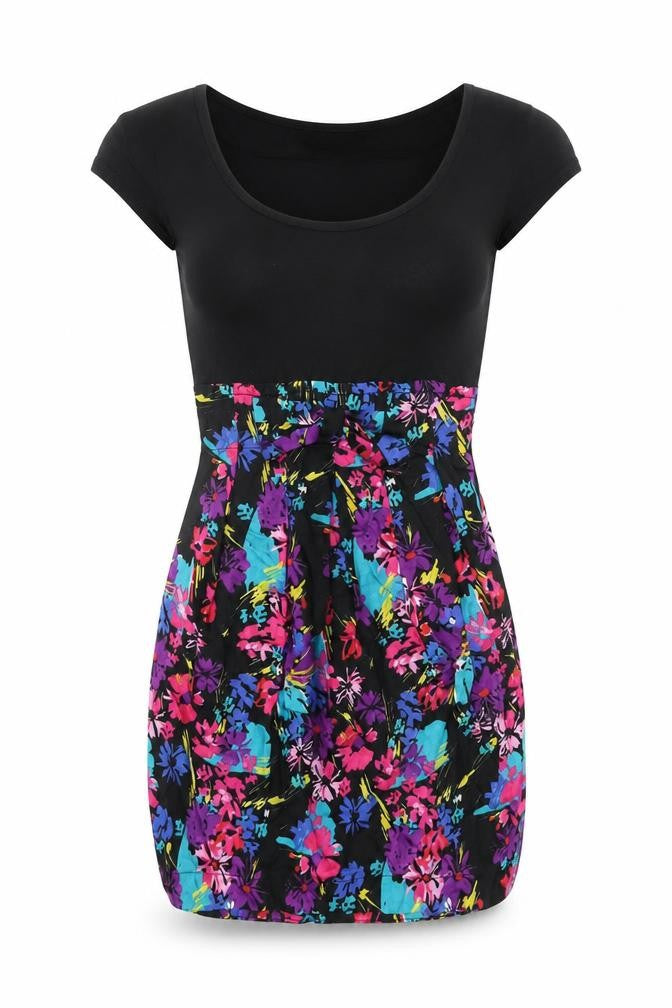 Miss Selfridge Womens Black Floral Viscose Mini Size 4 Scoop Neck Zip