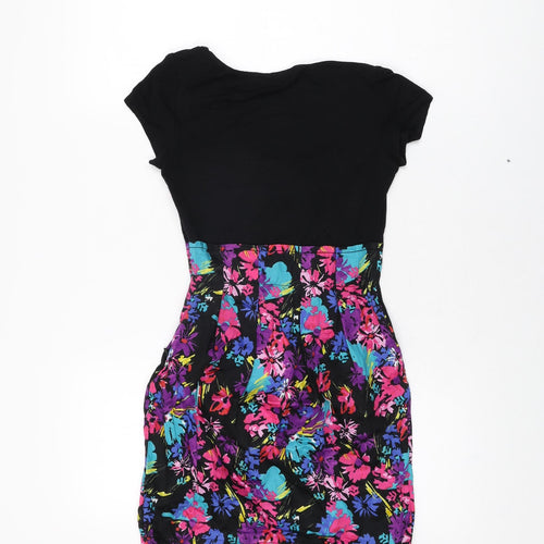 Miss Selfridge Womens Black Floral Viscose Mini Size 4 Scoop Neck Zip