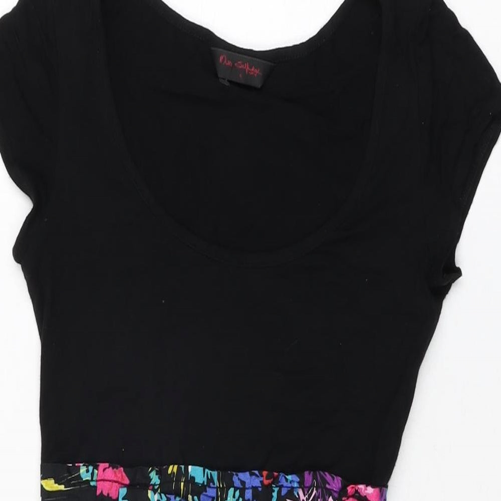 Miss Selfridge Womens Black Floral Viscose Mini Size 4 Scoop Neck Zip