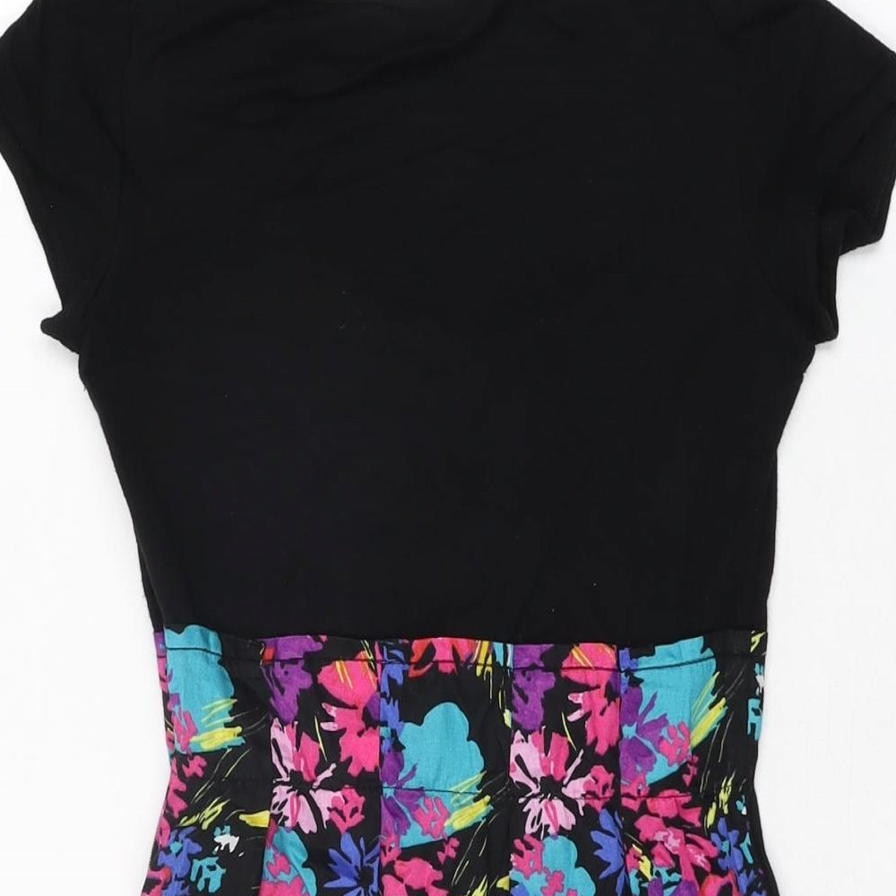 Miss Selfridge Womens Black Floral Viscose Mini Size 4 Scoop Neck Zip