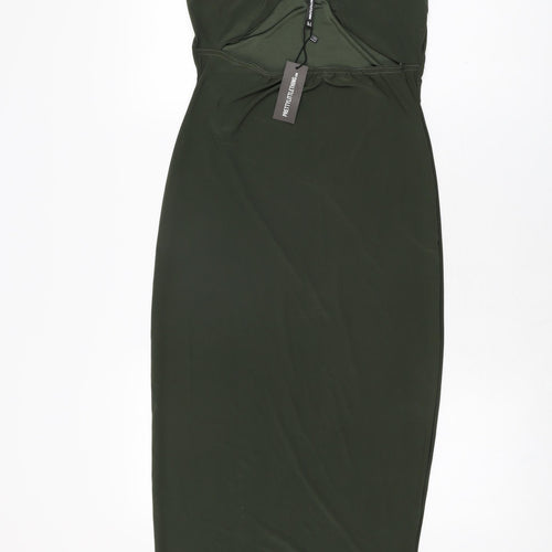 PRETTYLITTLETHING Womens Green Polyester Bodycon Size 14 V-Neck Pullover