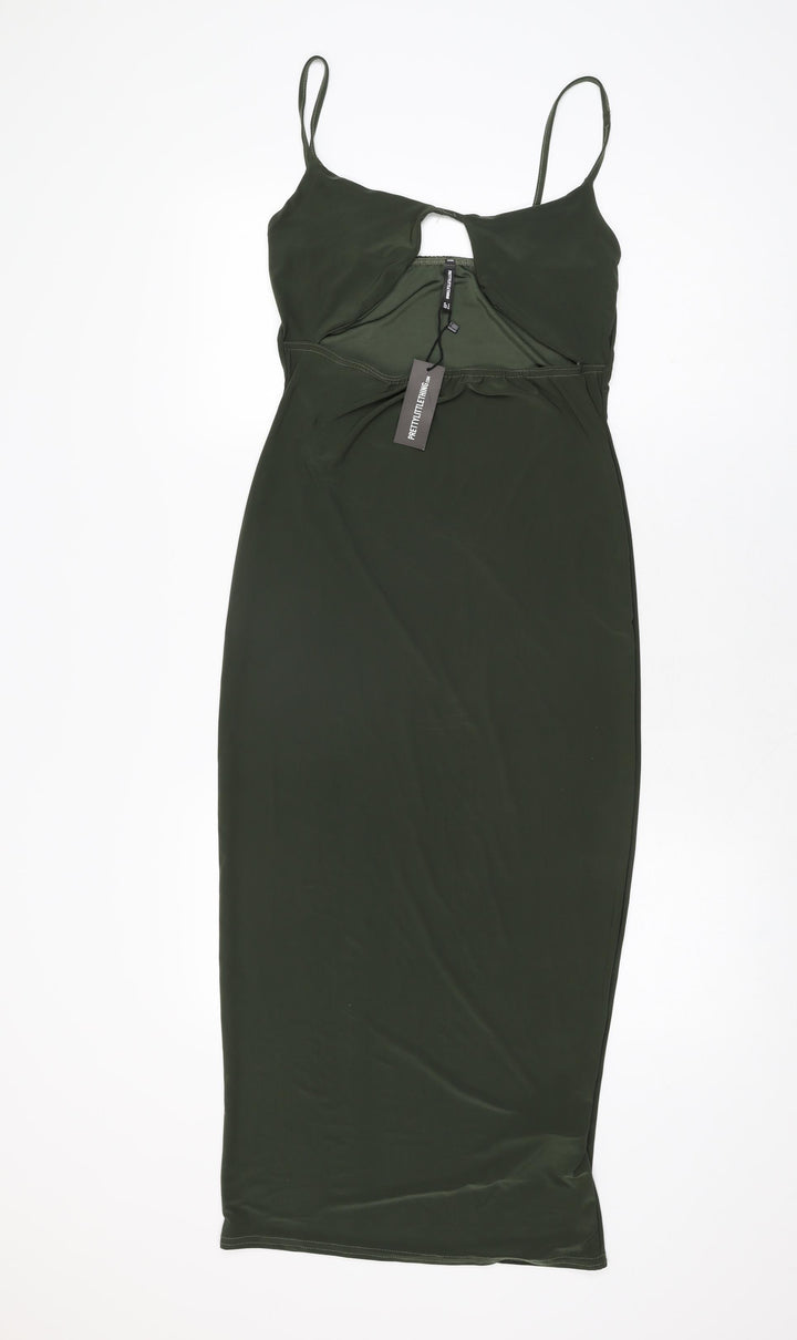 PRETTYLITTLETHING Womens Green Polyester Bodycon Size 14 V-Neck Pullover