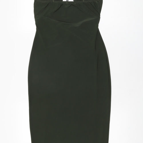 PRETTYLITTLETHING Womens Green Polyester Bodycon Size 14 V-Neck Pullover