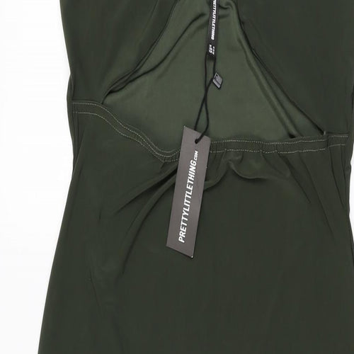 PRETTYLITTLETHING Womens Green Polyester Bodycon Size 14 V-Neck Pullover