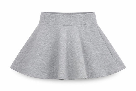 Front view of H&M women’s grey polyester skater skirt, size XS, zip