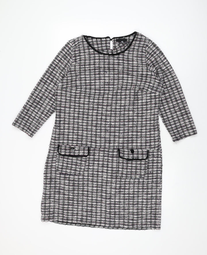 Wallis Womens Multicoloured Geometric Polyester Shift Size 12 Round Neck Button