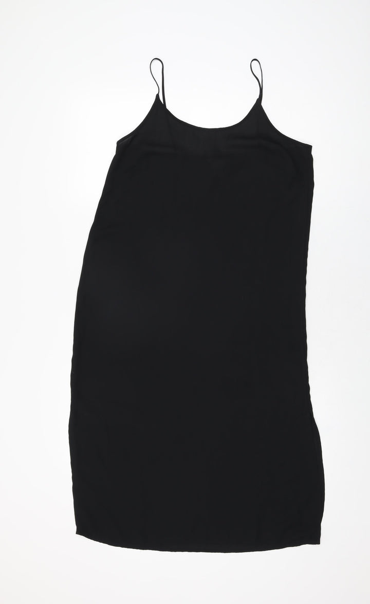H&M Womens Black Polyester Slip Dress Size 10 Scoop Neck Pullover