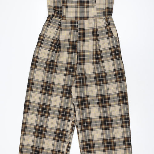 Nobody's Child Womens Beige Plaid Polyester Jumpsuit One-Piece Size 10 L23 in Zip