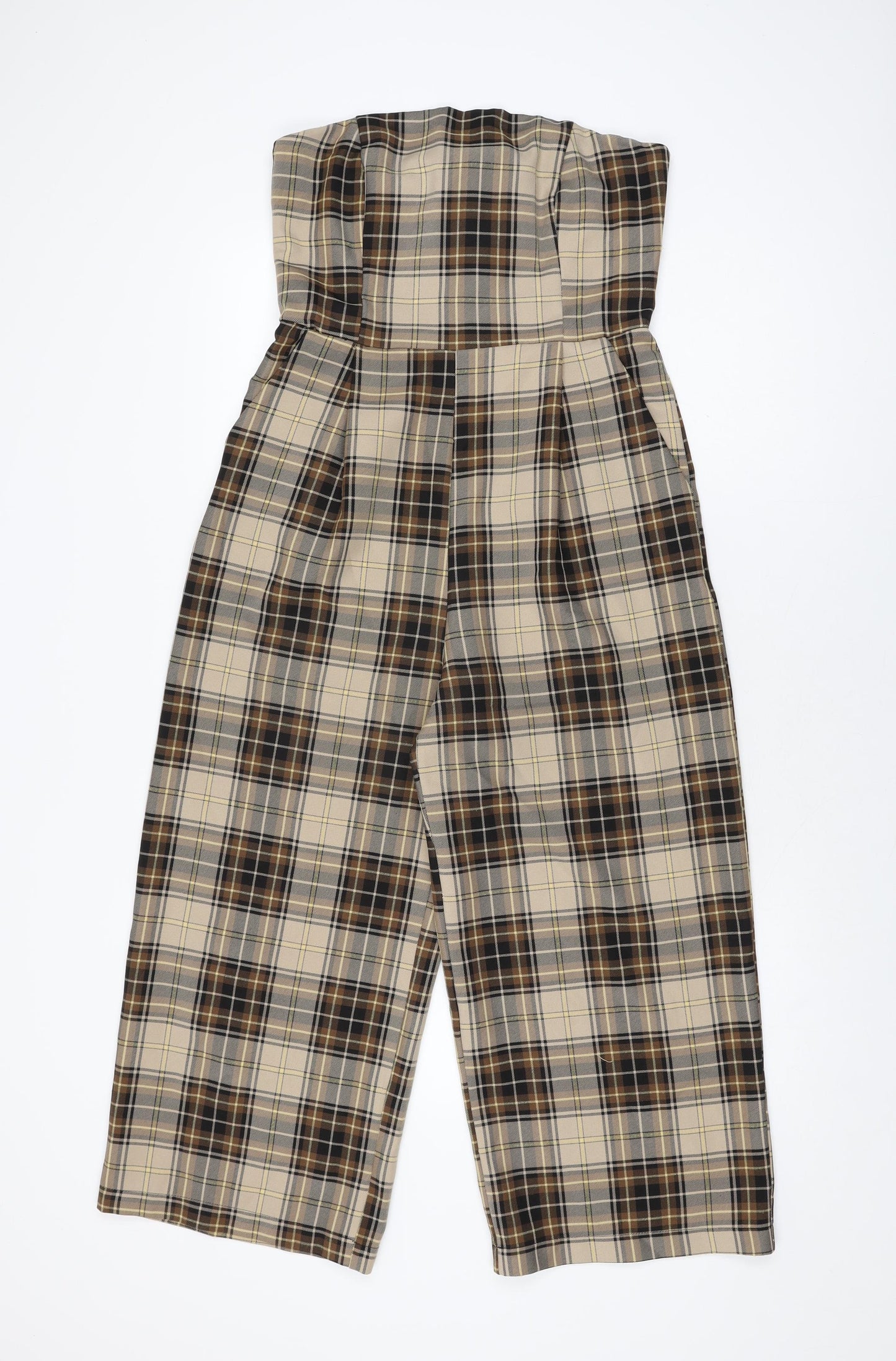 Nobody's Child Womens Beige Plaid Polyester Jumpsuit One-Piece Size 10 L23 in Zip