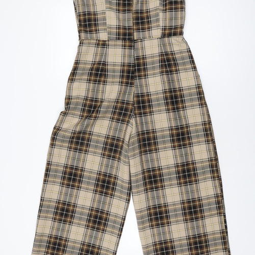 Nobody's Child Womens Beige Plaid Polyester Jumpsuit One-Piece Size 10 L23 in Zip