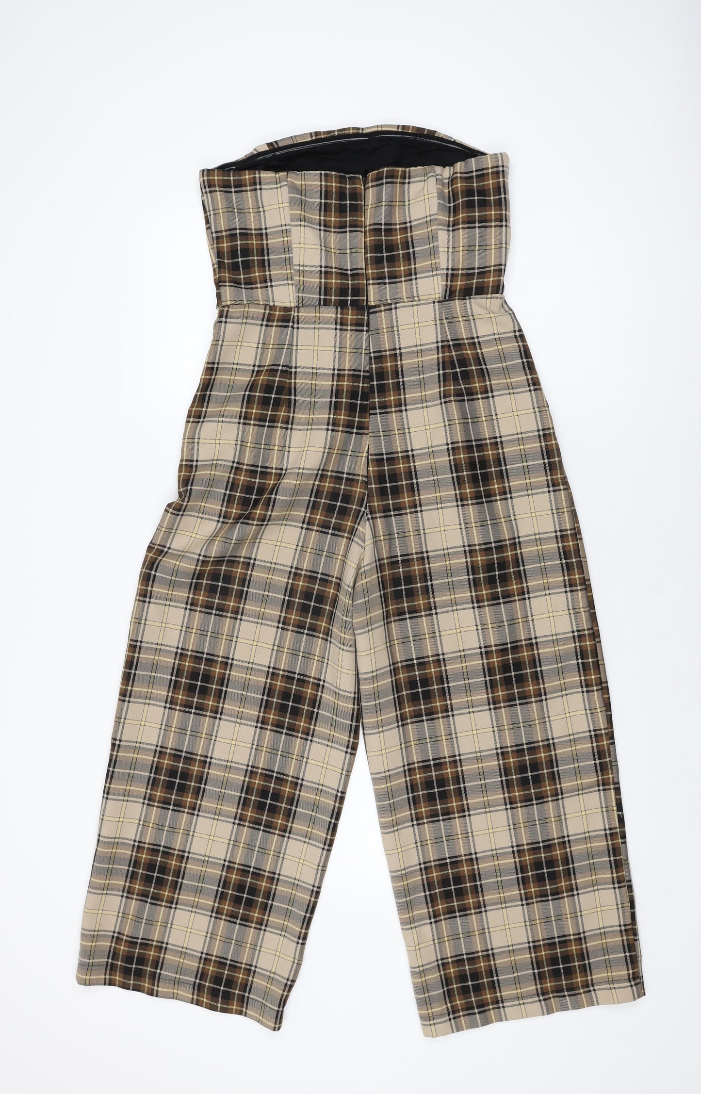 Nobody's Child Womens Beige Plaid Polyester Jumpsuit One-Piece Size 10 L23 in Zip