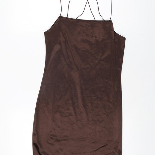 H&M Womens Brown Polyester Mini Size M Square Neck Pullover