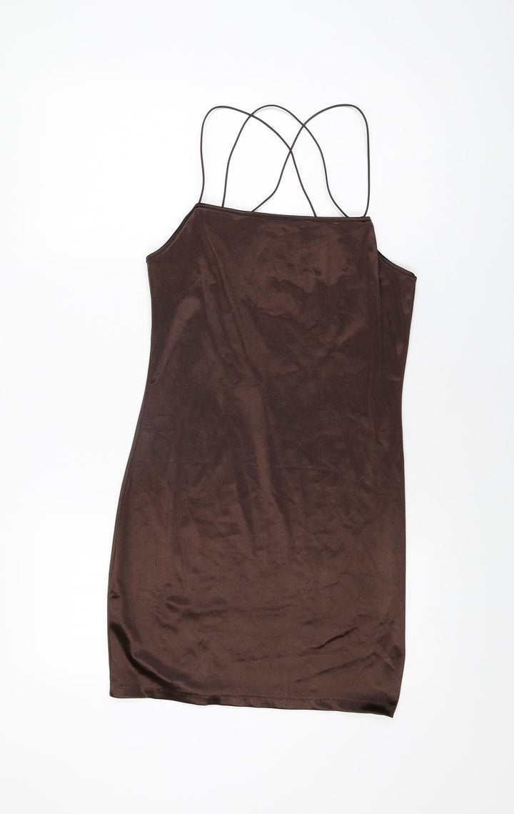 H&M Womens Brown Polyester Mini Size M Square Neck Pullover