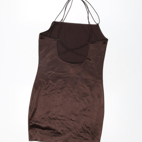 H&M Womens Brown Polyester Mini Size M Square Neck Pullover
