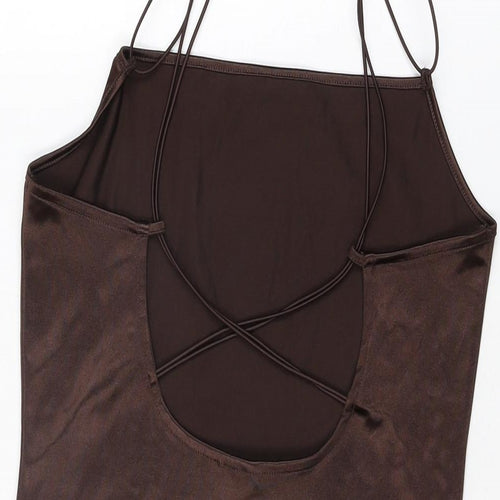 H&M Womens Brown Polyester Mini Size M Square Neck Pullover