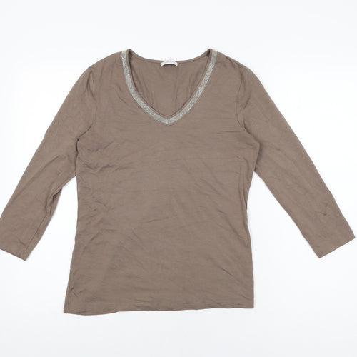 Gerry Weber Womens Brown Modal Basic T-Shirt Size 8 V-Neck