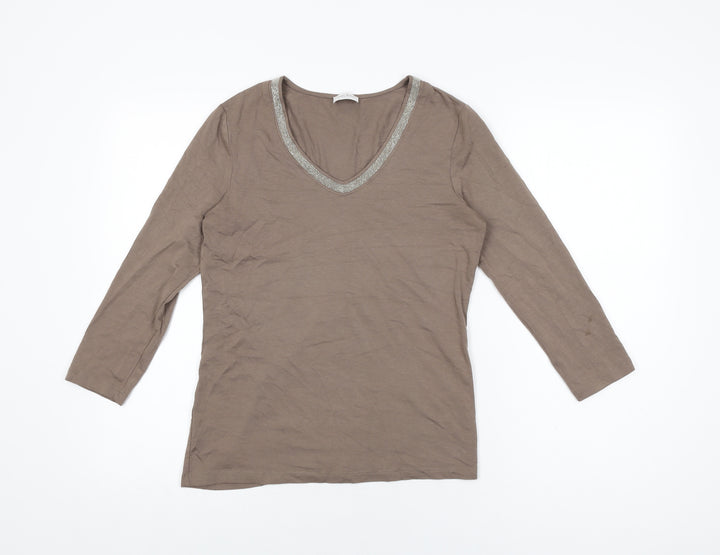 Gerry Weber Womens Brown Modal Basic T-Shirt Size 8 V-Neck