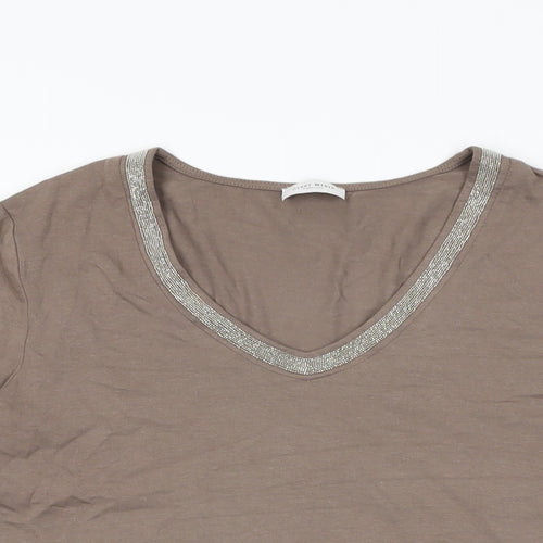 Gerry Weber Womens Brown Modal Basic T-Shirt Size 8 V-Neck