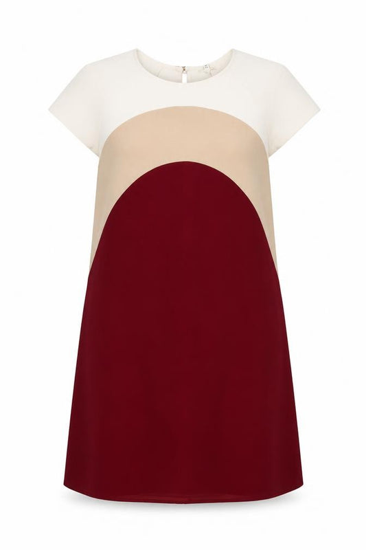 Front view of River Island women’s red geometric polyester shift, size UK 14, round neck pullover