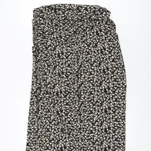 Zara Womens Black Floral Polyester Flare Skirt Size L Zip