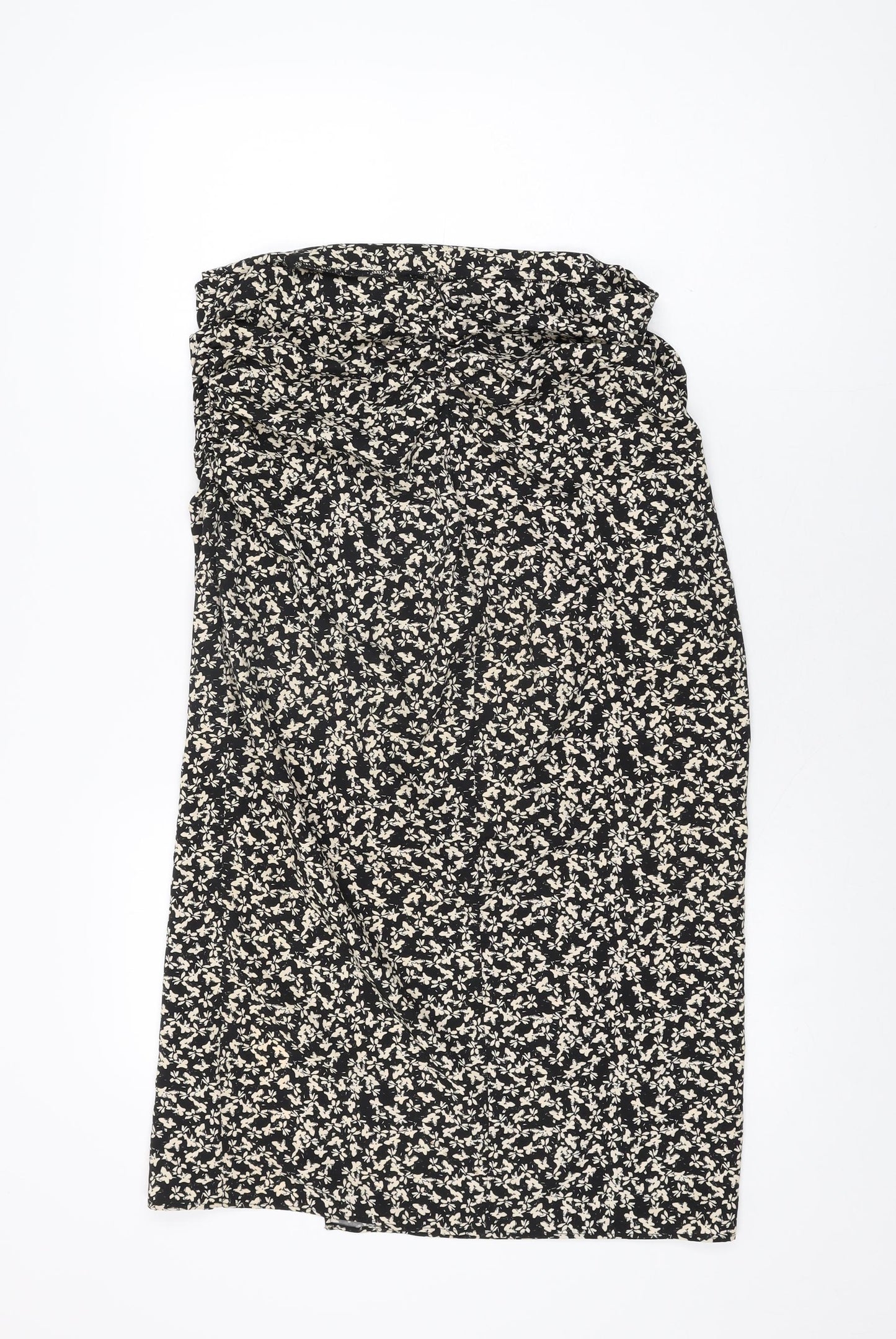 Zara Womens Black Floral Polyester Flare Skirt Size L Zip