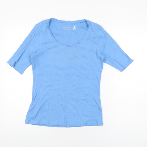 Marks and Spencer Womens Blue Cotton Basic T-Shirt Size 12 Scoop Neck