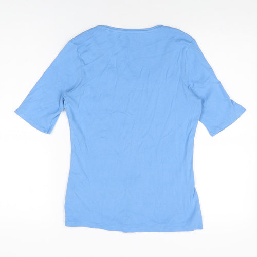 Marks and Spencer Womens Blue Cotton Basic T-Shirt Size 12 Scoop Neck