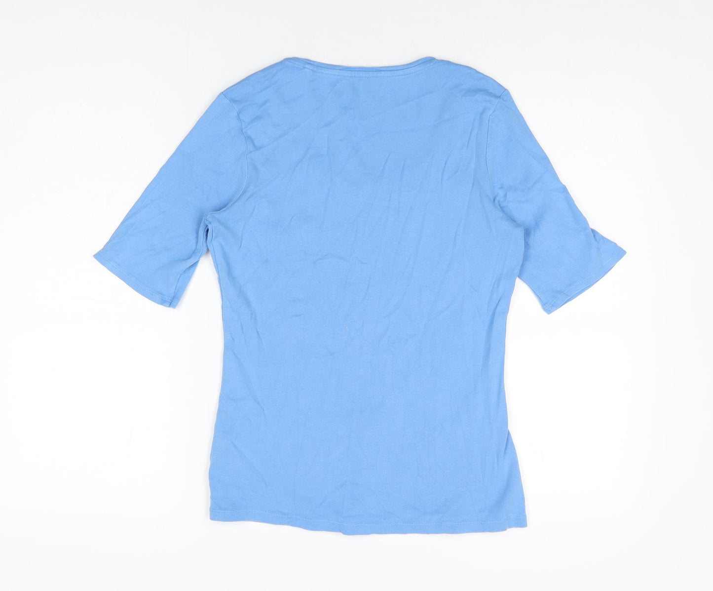 Marks and Spencer Womens Blue Cotton Basic T-Shirt Size 12 Scoop Neck