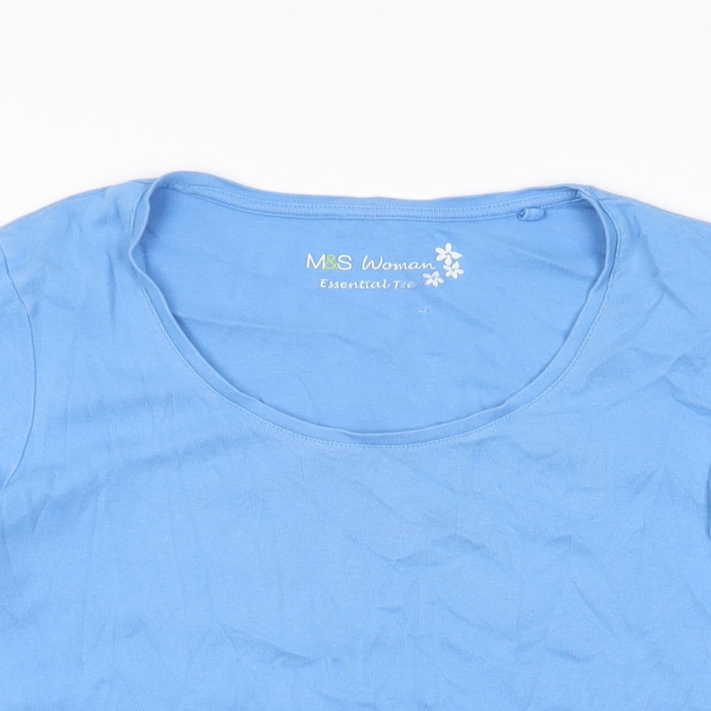 Marks and Spencer Womens Blue Cotton Basic T-Shirt Size 12 Scoop Neck
