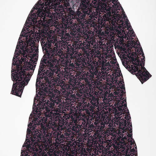 Hush Womens Blue Floral Polyester A-Line Size 8 V-Neck Pullover