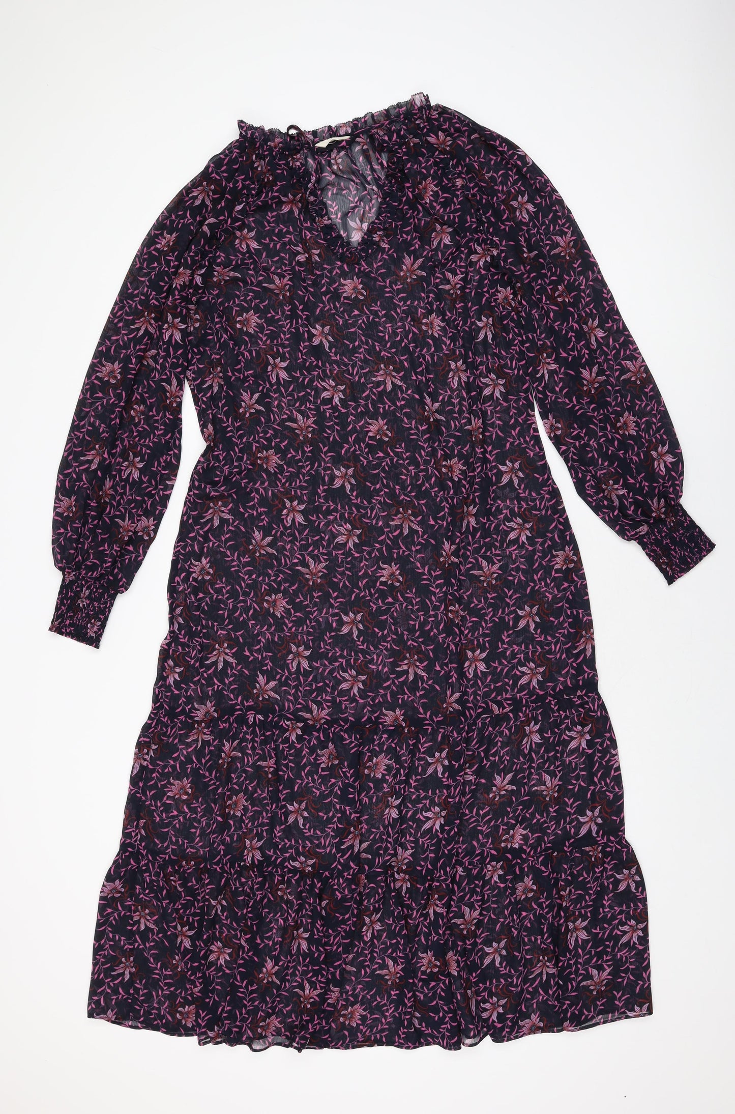 Hush Womens Blue Floral Polyester A-Line Size 8 V-Neck Pullover