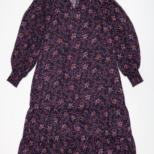 Hush Womens Blue Floral Polyester A-Line Size 8 V-Neck Pullover