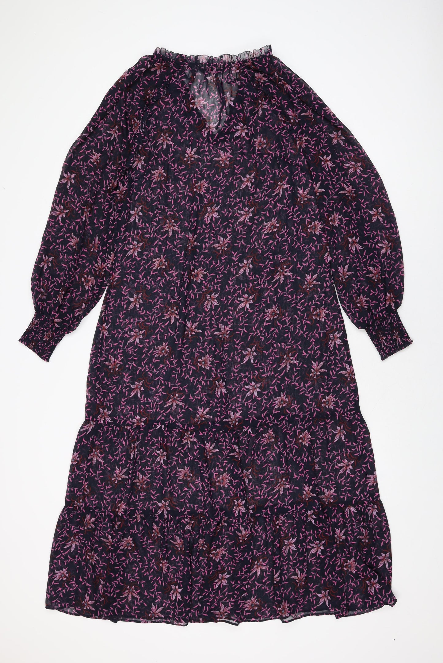 Hush Womens Blue Floral Polyester A-Line Size 8 V-Neck Pullover